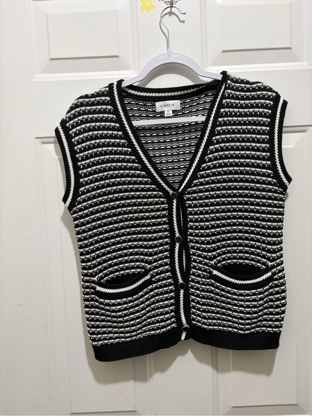 Evereve Black & White Striped Knit Buttoned Vest